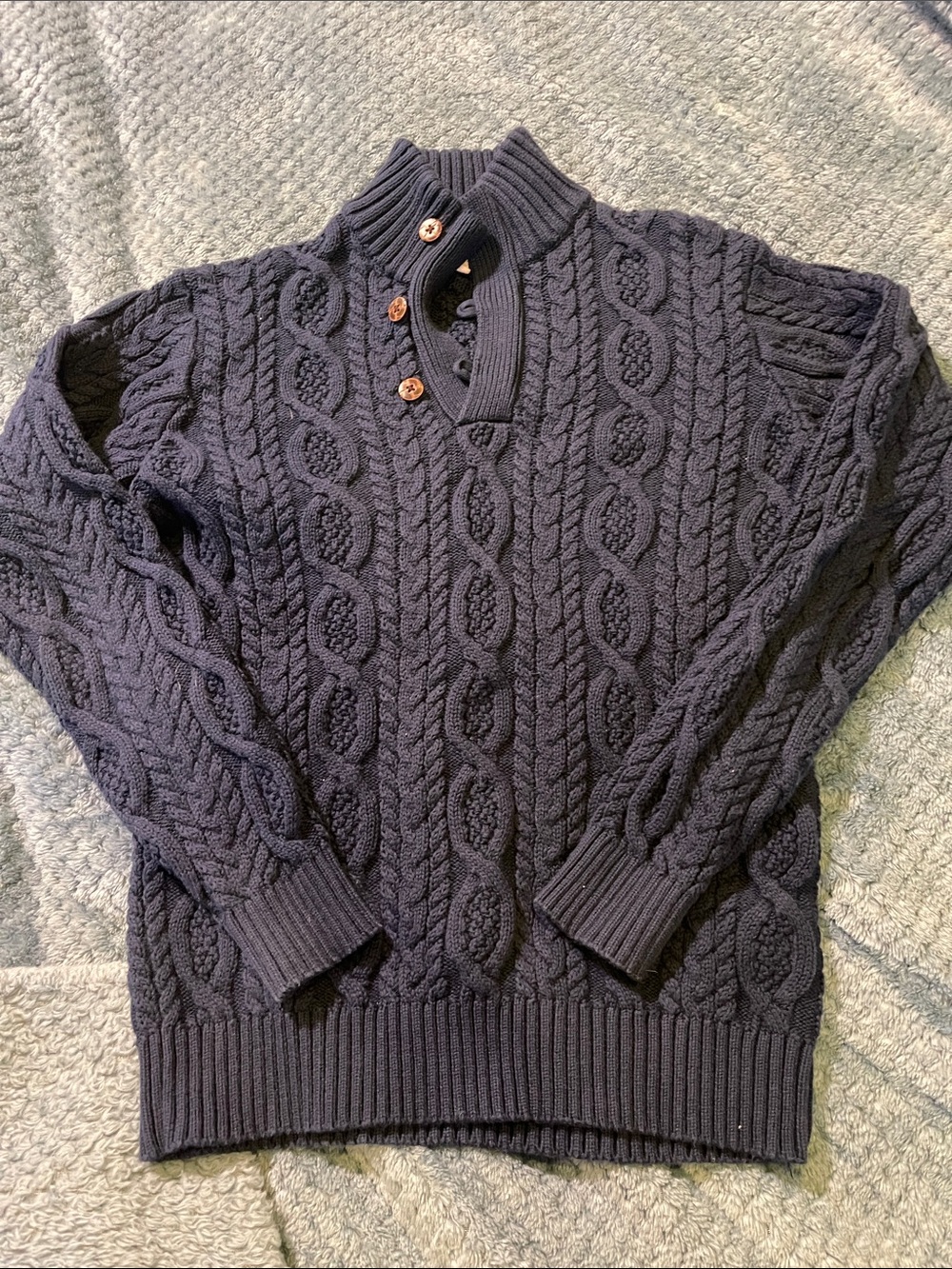 Boys Cable Knit Mock Neck Sweater - Navy